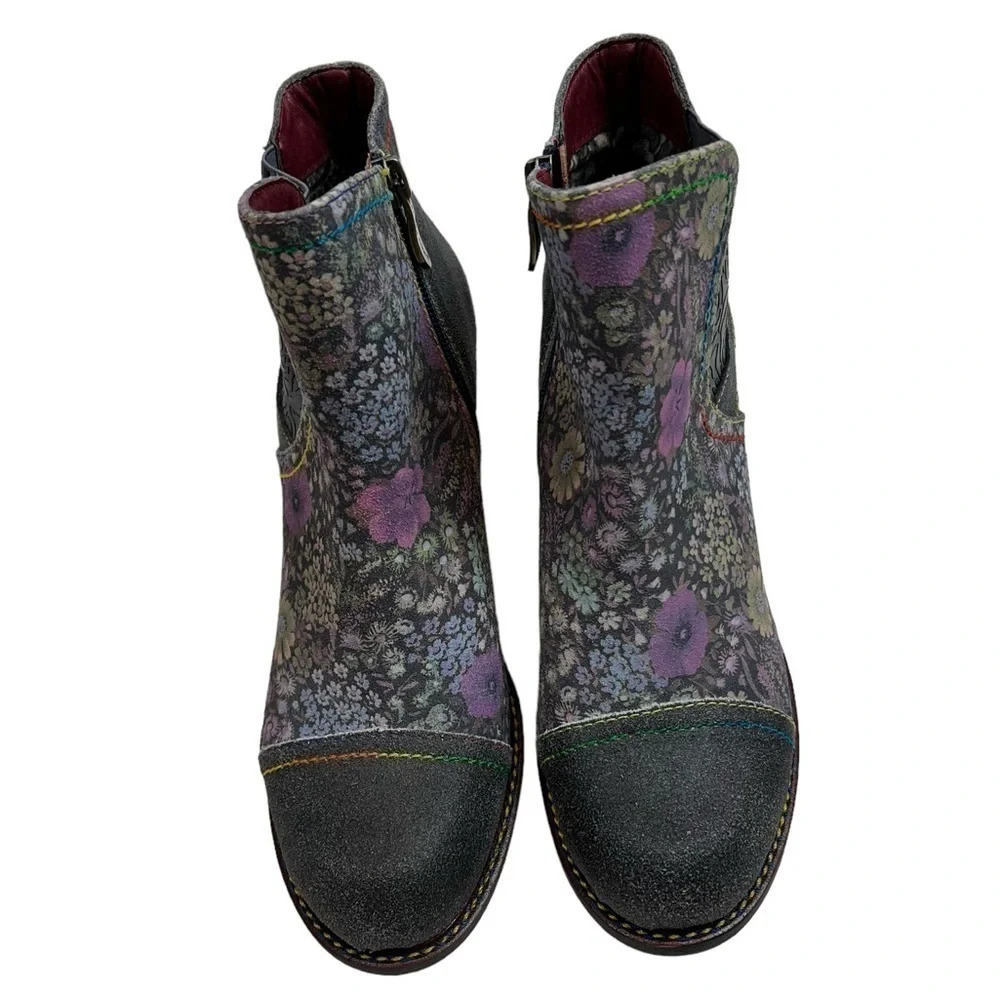 L'Artiste by Spring Step Navy/Purple Rainbow Floral Bootie Boots Size 37 - Picture 3 of 12